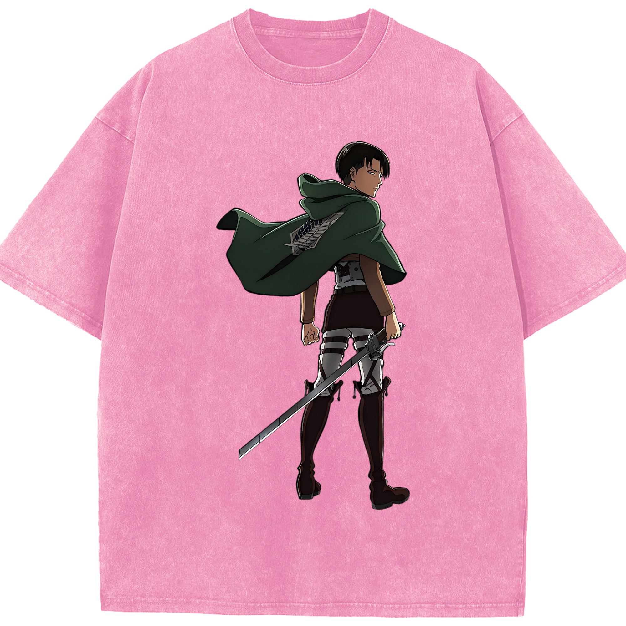 （画像用） 進撃の巨人 リヴァイ·アッカーマン Attack on Titan Levi Ackerman 綿100% ヴィンテージ風 半袖Tシャツ（フロントプリント）